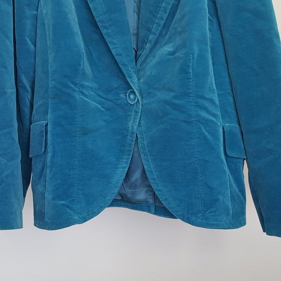 NINE WEST Jacket Sz 18W Aquamarine Velvet One Button Cutaway Style Lined - Picture 6 of 7